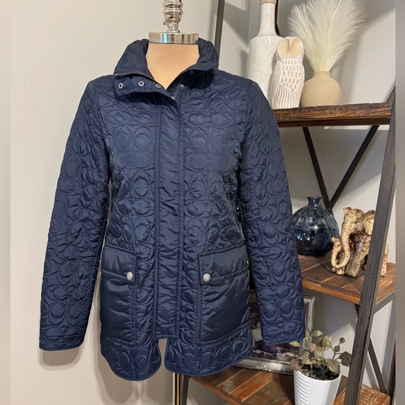 Coach Women’s Blue “C” Signature Quilted Hooded Jacket Size S Small - Picture 1 of 11